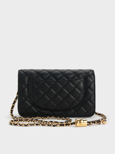 Cressida Quilted Push-Lock Clutch, Black, hi-res