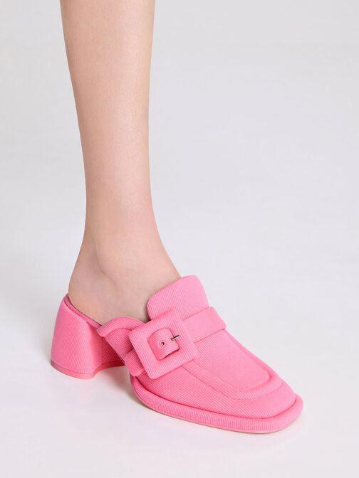 Sinead Woven Buckled Loafer Mules, สีชมพู, hi-res