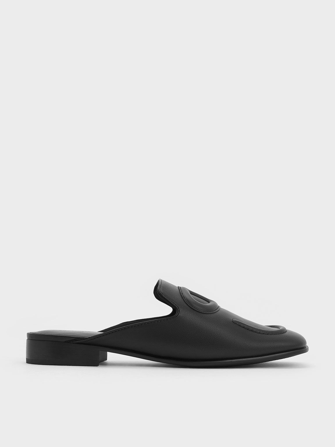 Black Oval Stitch Trim Slip On Flats CHARLES KEITH TH
