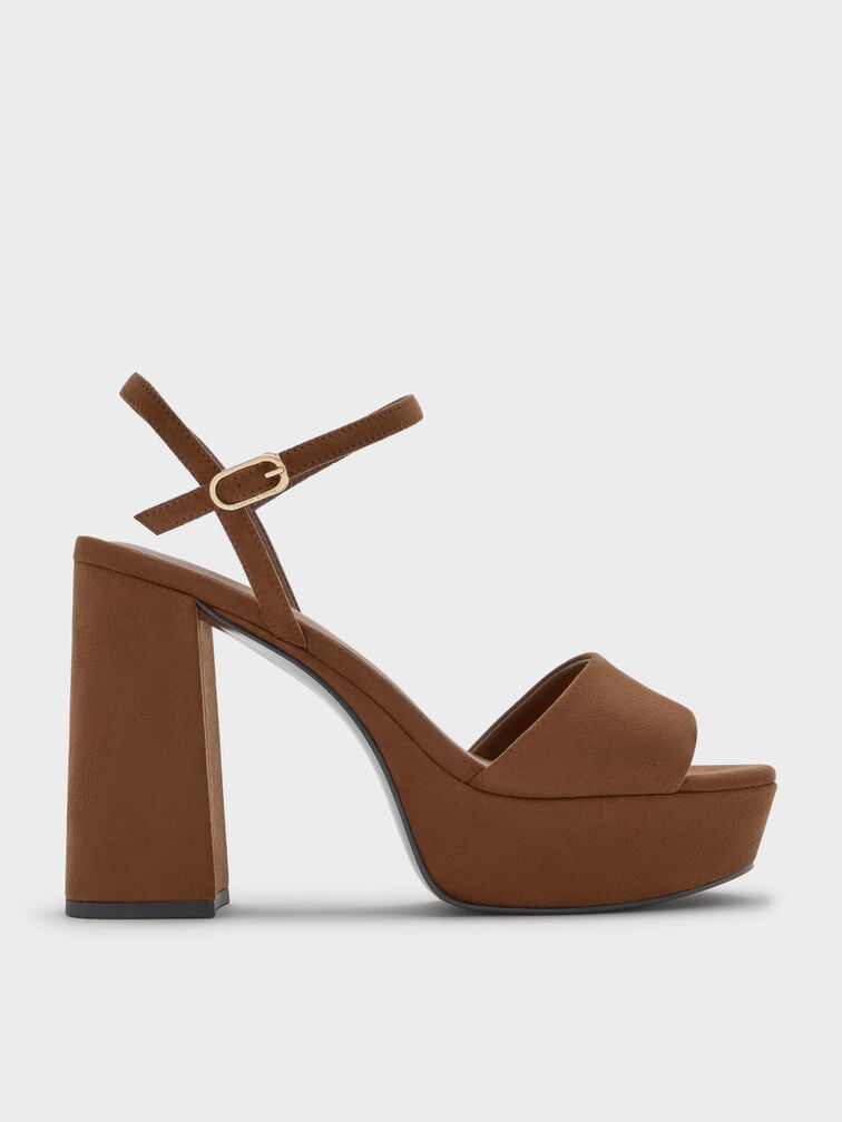 รองเท้าส้นสูงวัสดุผ้าซาตินดีไซน์ส้นบล็อคแบบแพลตฟอร์ม, สีดาร์คบราวเท็กซ์เจอร์, hi-res