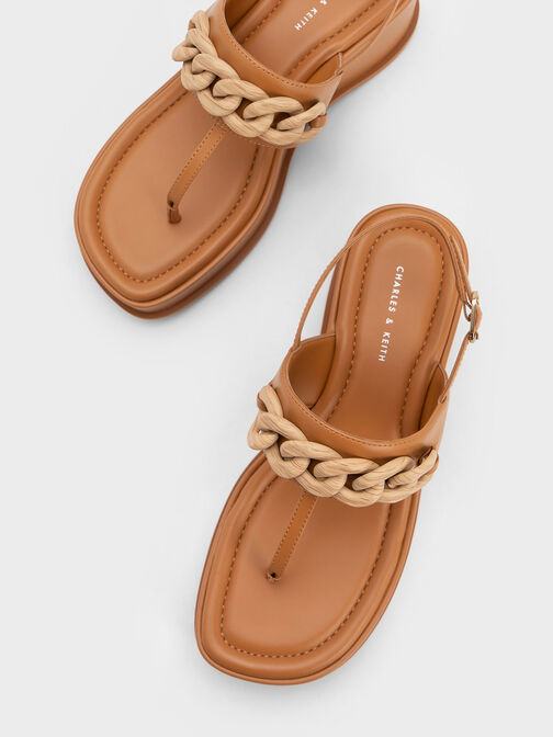 Chain-Link Thong Sandals, สีคาเมล, hi-res