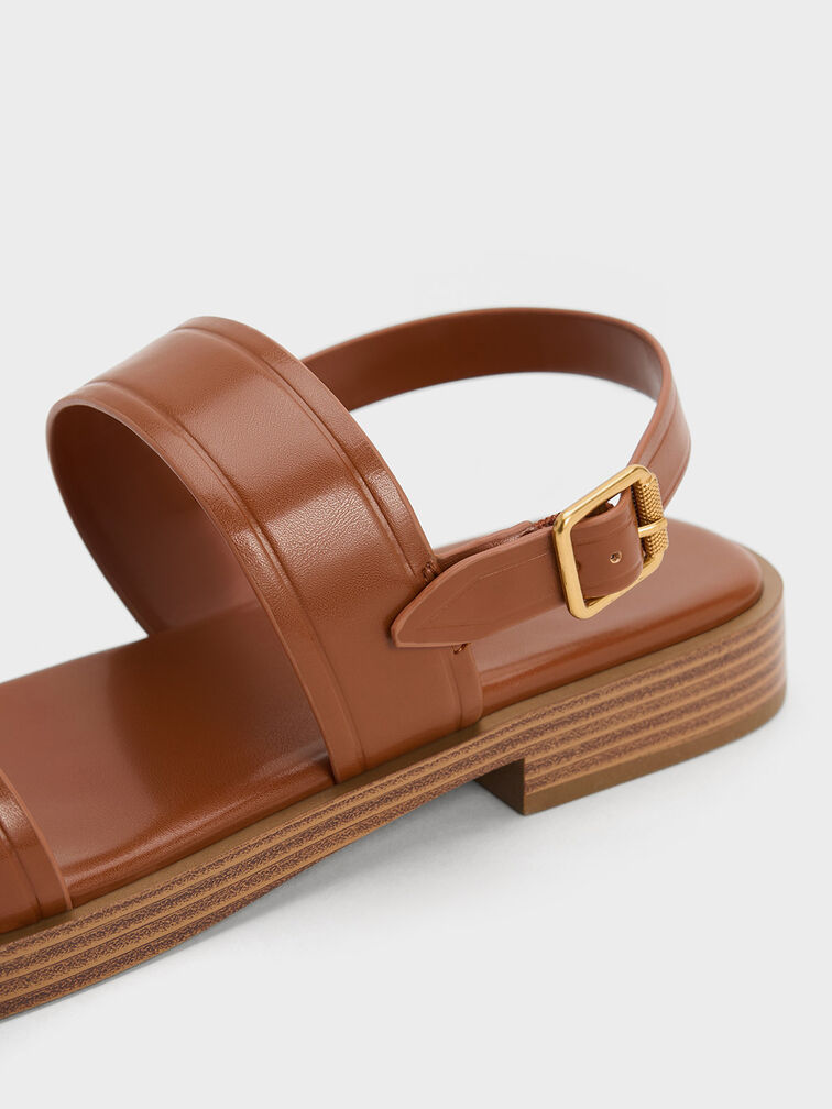 Buckled Double Strap Sandals, สีคอนยัค, hi-res