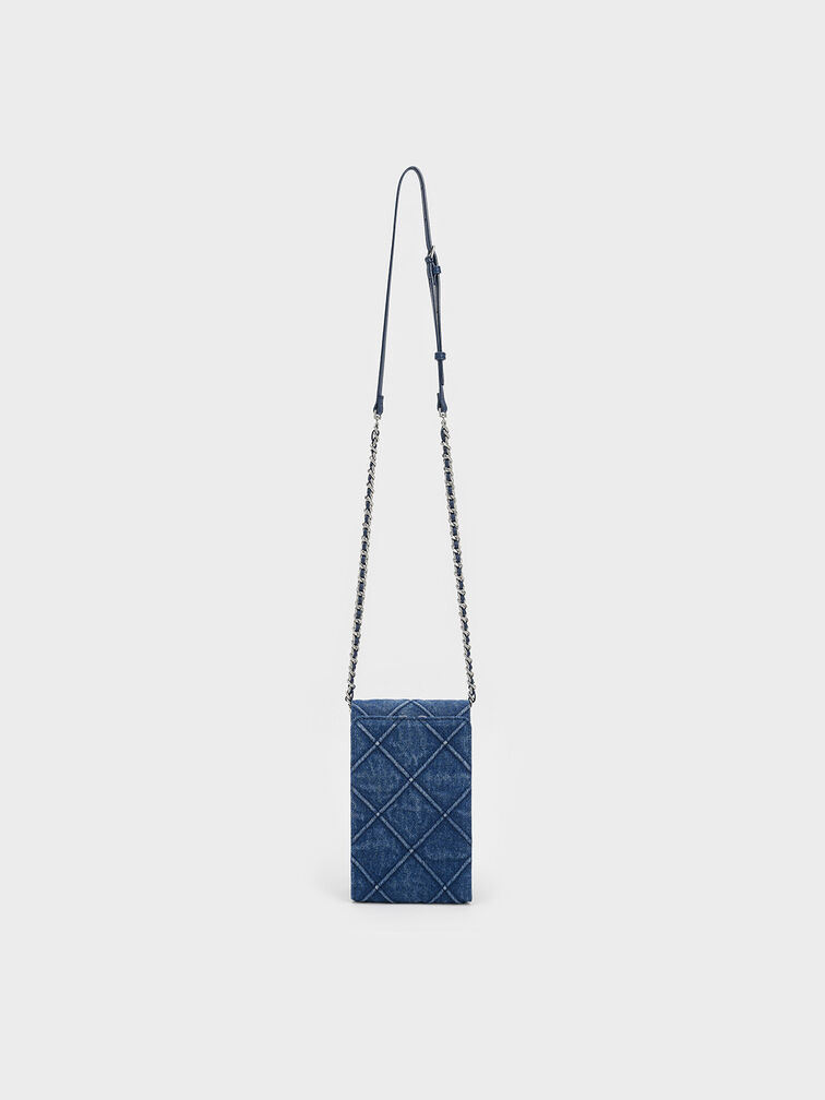 Eleni Denim Quilted Elongated Crossbody Bag, Denim Blue, hi-res