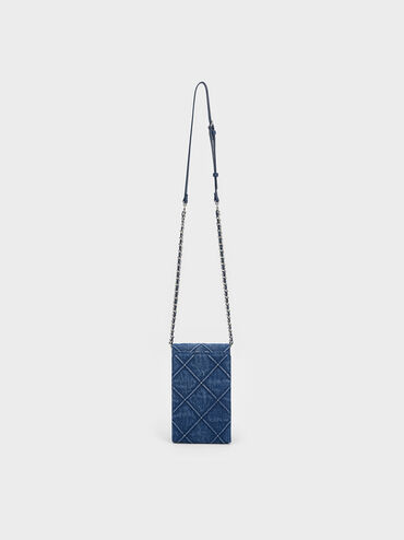 Eleni Denim Quilted Elongated Crossbody Bag, , hi-res