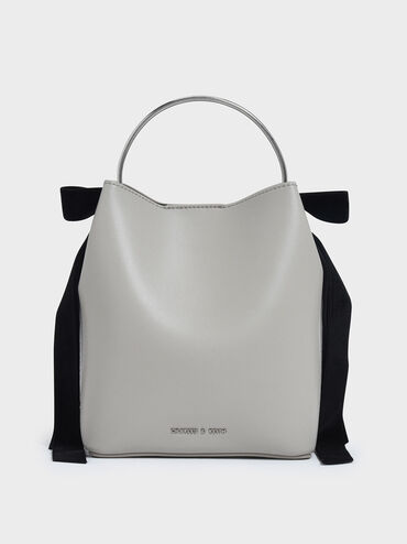 Velvet Bow Detail Bucket Bag, , hi-res