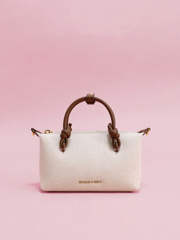 กระเป๋าโท้ทวัสดุผ้าแคนวาสพร้อมหูจับแบบปมรุ่น Sammie, สีช็อคโกแลต, hi-res