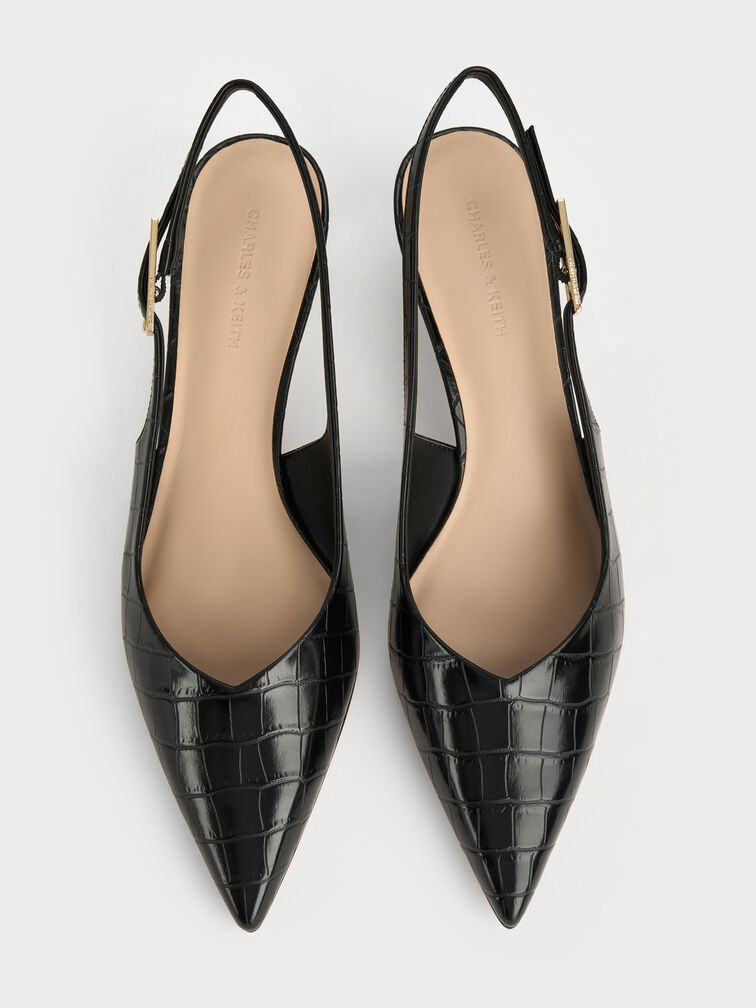 รองเท้าปิดส้นพร้อมสายรัดข้อเท้าเอฟเฟกต์ลายจระเข้รุ่น Luciana, สีดำลายพิมพ์สัตว์, hi-res