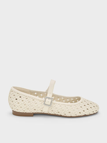 Woven Mary Jane Flats, Cream, hi-res