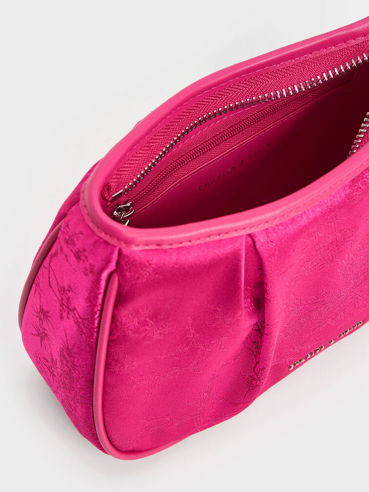 Recycled Satin Floral-Print Shoulder Bag, Fuchsia, hi-res
