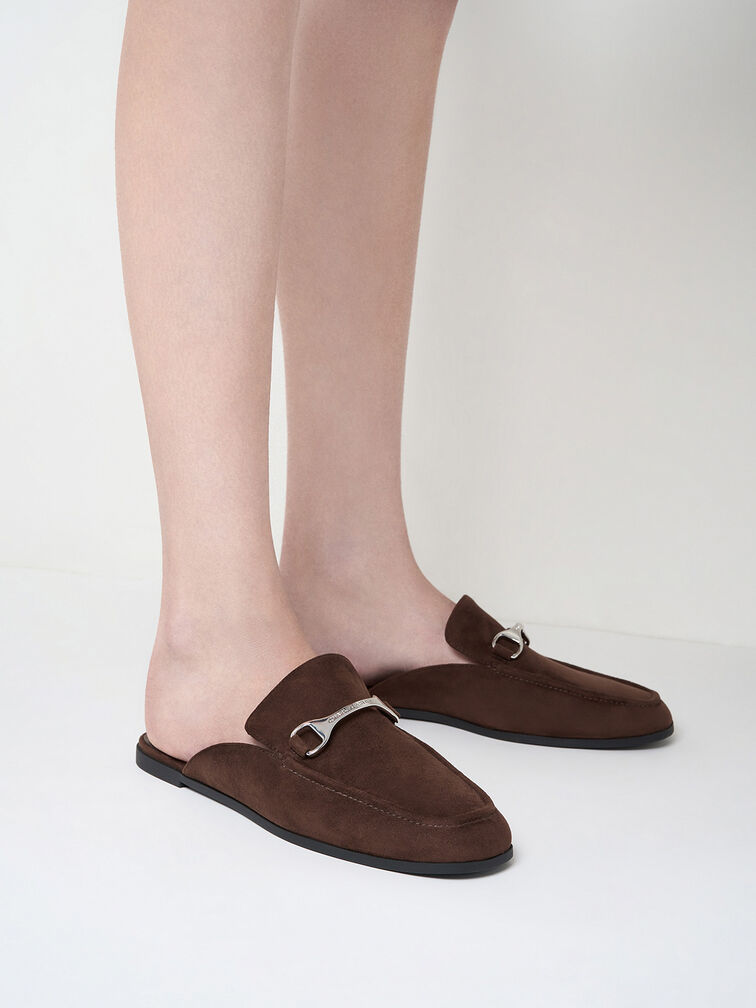 Leslie Faux Suede Metallic-Accent Mules, Dark Brown, hi-res