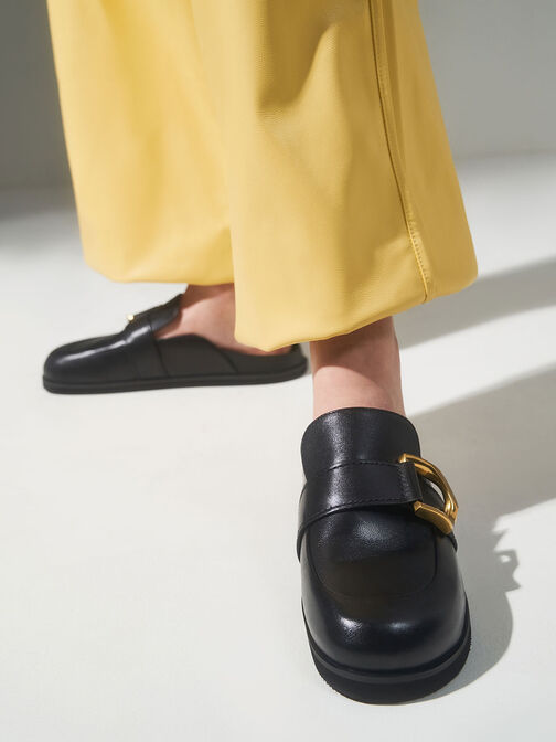 Gabine Buckled Leather Loafer Mules, , hi-res