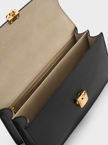 กระเป๋าสะพายไหล่ดีเทลสายโซ่และเกลียวเชือกรุ่น Acelynn, สีดำ, hi-res