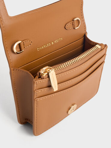 กระเป๋าใส่บัตรตกแต่งสายโซ่รุ่น Agatha, สีน้ำตาล, hi-res