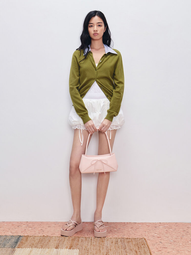 Hazel Bow Panelled Shoulder Bag, Soft Pink, hi-res