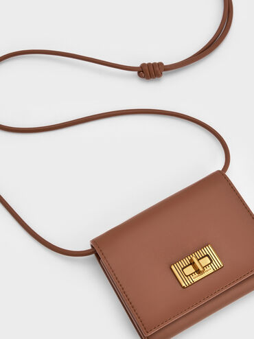 กระเป๋าสตางค์ดีไซน์สายมัดปมพร้อมตัวล็อคแบบหมุนรุ่น Edna, สีช็อคโกแลต, hi-res