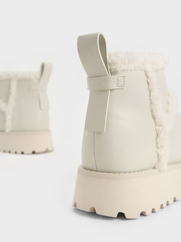Fur-Trim Flatform Ankle Boots, สีชอล์ค, hi-res
