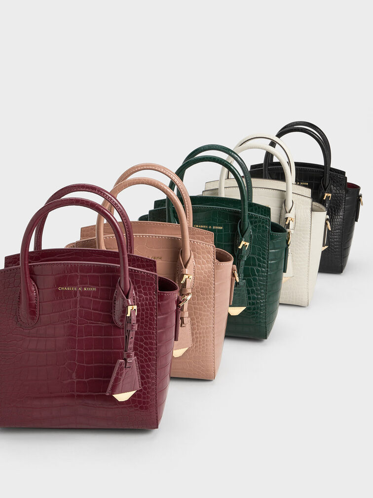 Croc-Effect Trapeze Tote Bag, , hi-res