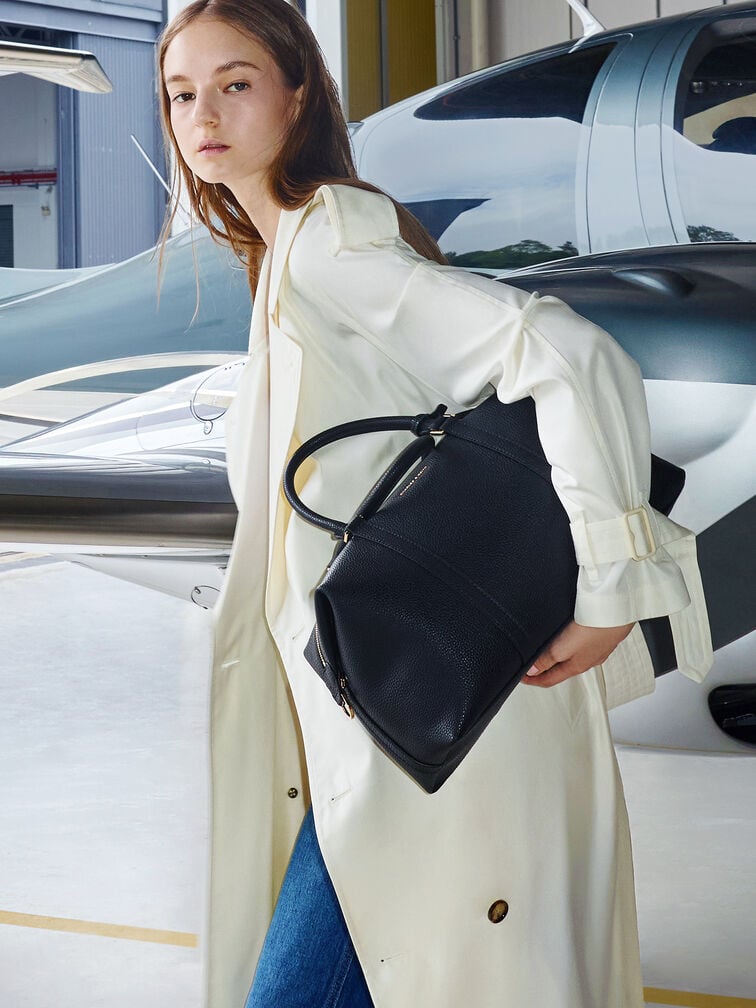 Chance Recycled Leather Bowling Bag, Black, hi-res