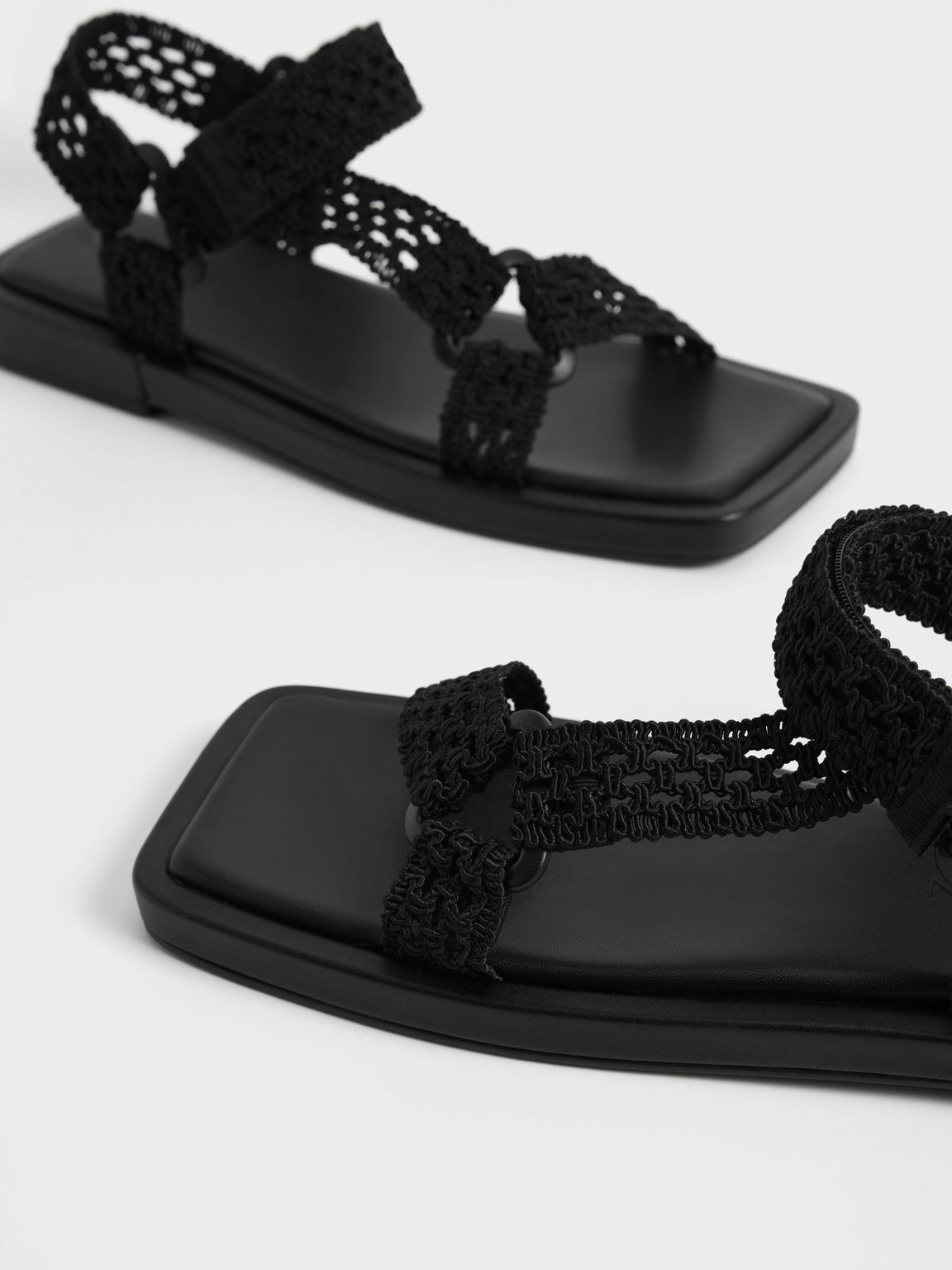 Vina Knitted Square-Toe Sandals, Black, hi-res