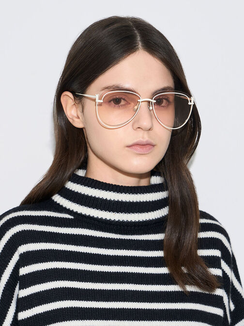 Oversized Wireframe Aviator Sunglasses, , hi-res