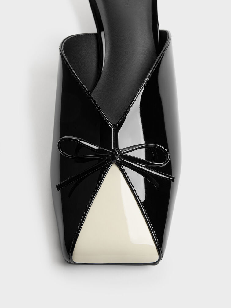 Patent Contrast-Panel Bow Kitten Heels, Black Patent, hi-res