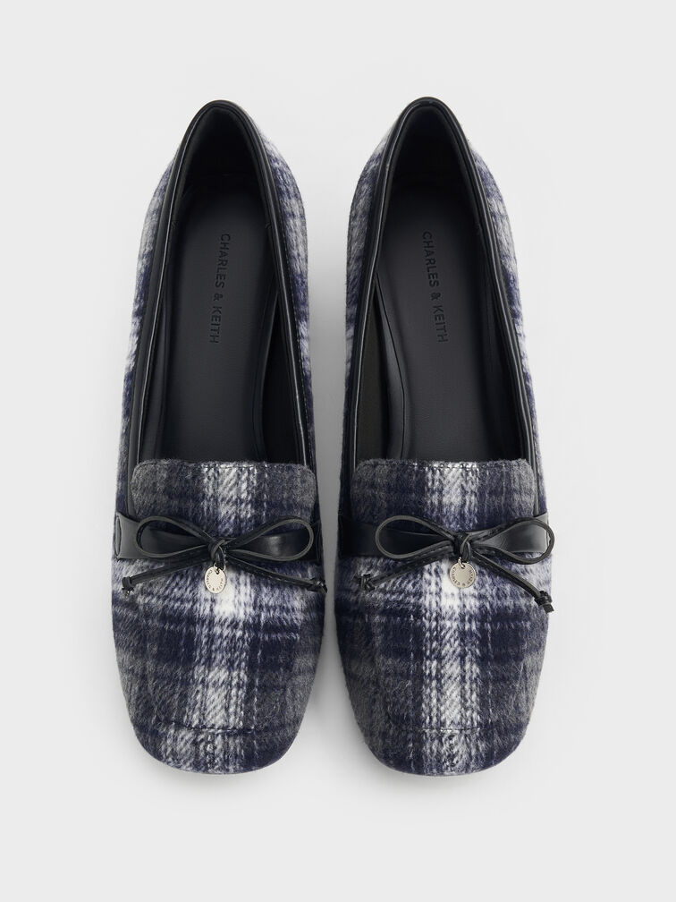 Circle-Charm Bow Loafer Pumps, Dark Grey, hi-res