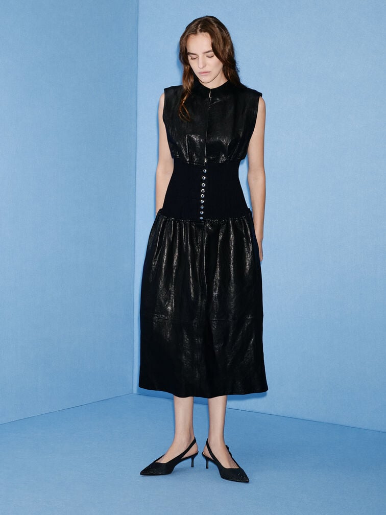 รองเท้าส้นสูงตกแต่งคริสตัลพร้อมสายรัดส้นรุ่น Jayce, สีแบล็คเท็กซ์เจอร์, hi-res