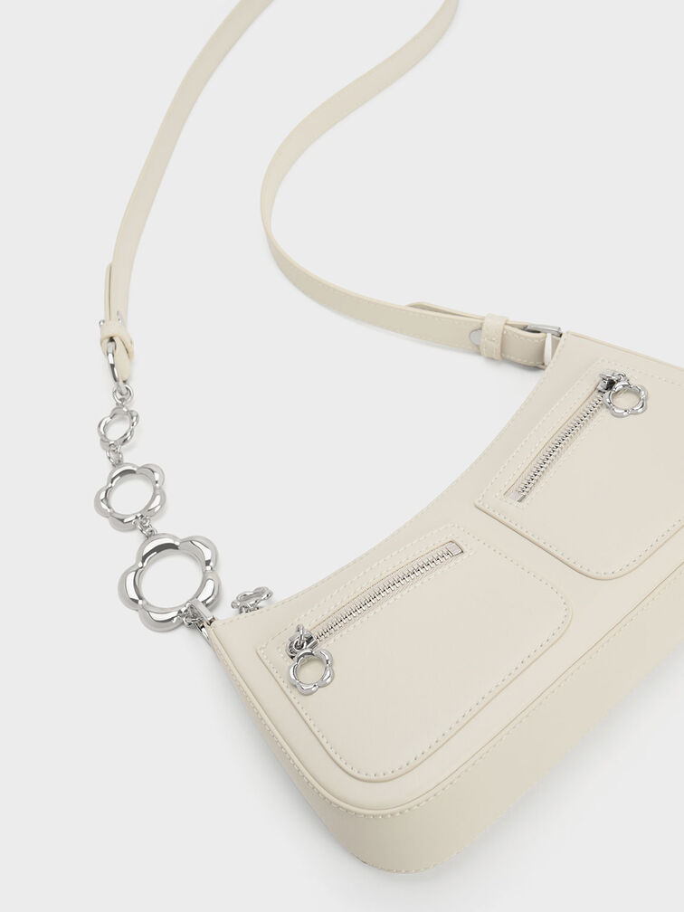 Flower-Embellished Shoulder Bag, , hi-res