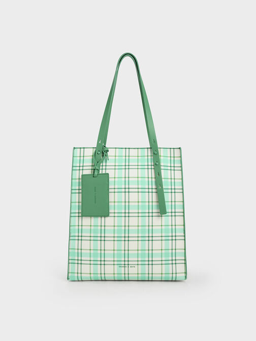 Cyrus Checkered Tote Bag, สีเขียว, hi-res