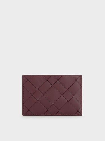กระเป๋าใส่บัตรดีไซน์แบบสานรุ่น Ivette, สีไวน์เบอร์รี่เรด, hi-res