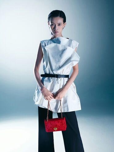กระเป๋ามินิผ้าแจ็คการ์ด, สีคริมสันเรด, hi-res