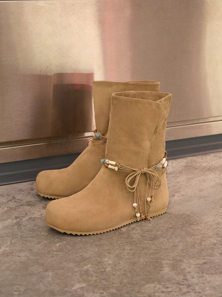 Franca Faux Suede Beaded Flatform Boots, Sand, hi-res