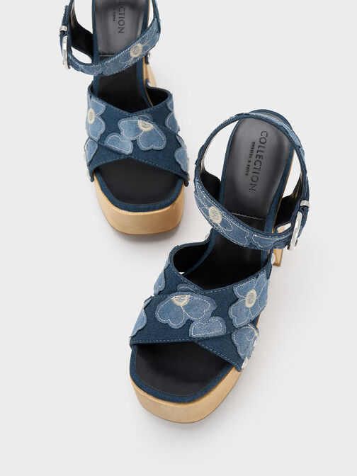 Tabitha Floral Denim Crossover Sandals, , hi-res