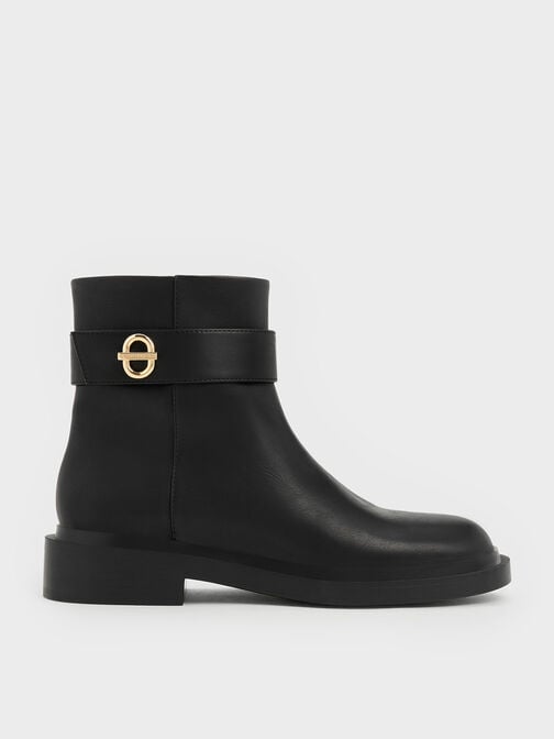 Metallic-Accent Ankle Boots, Black, hi-res