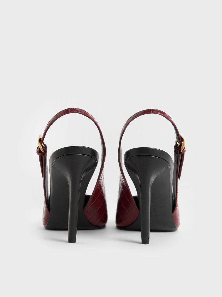 Croc-Effect Cone-Heel Pointed-Toe Pumps, Animal Print Red, hi-res