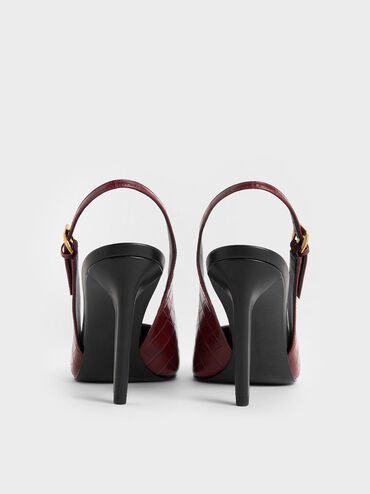 Croc-Effect Cone-Heel Pointed-Toe Pumps, Animal Print Red, hi-res
