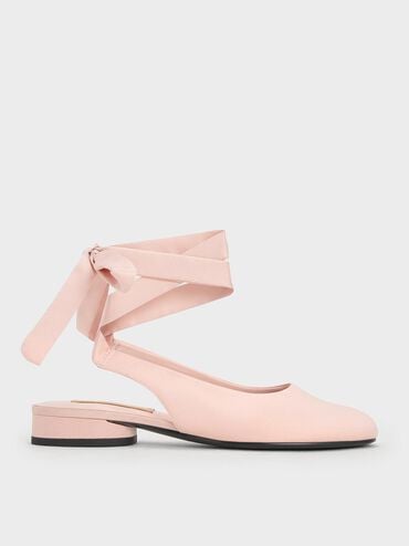Satin Tie-Around Ballet Flats, Light Pink, hi-res