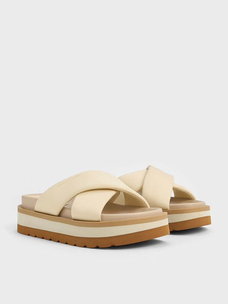 Crossover Platform Slide Sandals, Chalk, hi-res