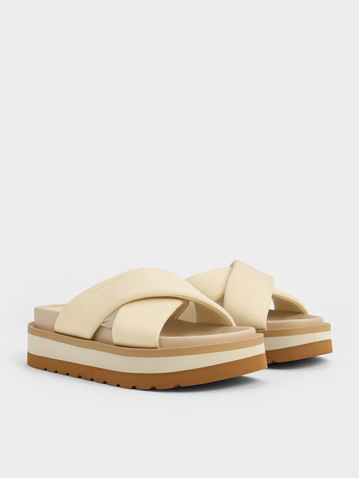 Crossover Platform Slide Sandals, Chalk, hi-res