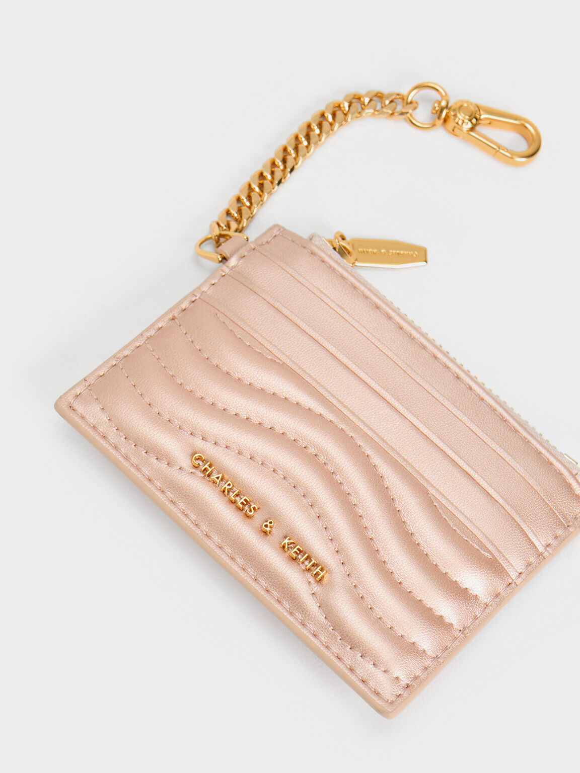 Rose Gold Aubrielle Stitch Trim Zip Cardholder CHARLES KEITH TH