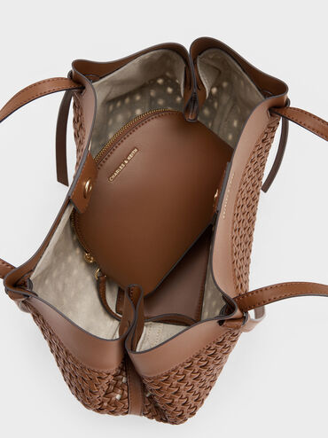 กระเป๋าโท้ทดีเทลงานสานรุ่น Calla, สีช็อคโกแลต, hi-res