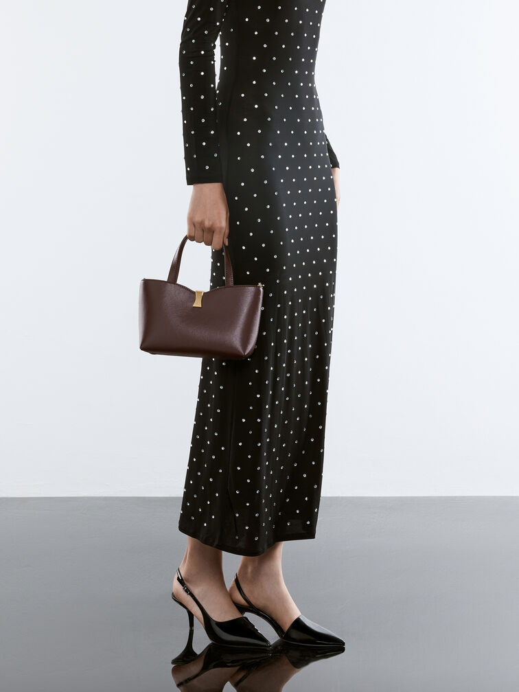 กระเป๋าโท้ทดีเทลเมทัลลิครุ่น Lilibet, สีพลัม, hi-res