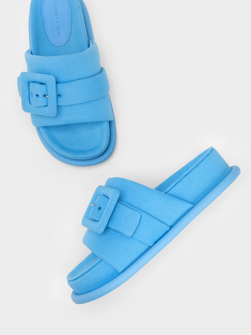 Sinead Woven Buckled Slide Sandals, สีฟ้า, hi-res