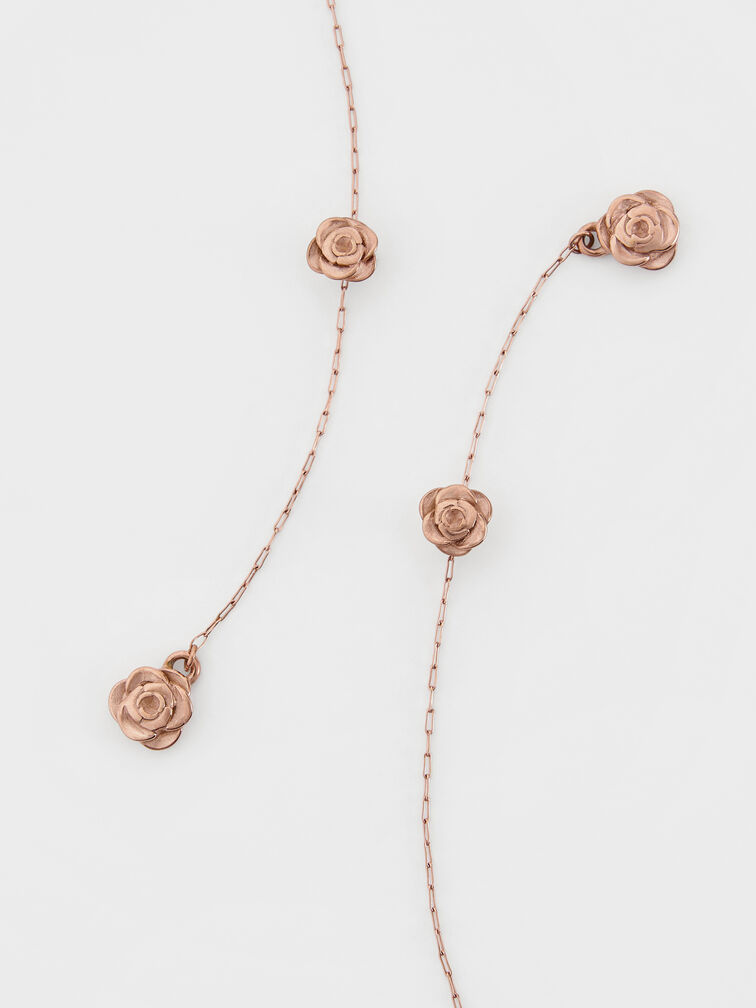 Rosalind Flower-Motif Asymmetric Drop Earrings, Brushed Rose Gold, hi-res