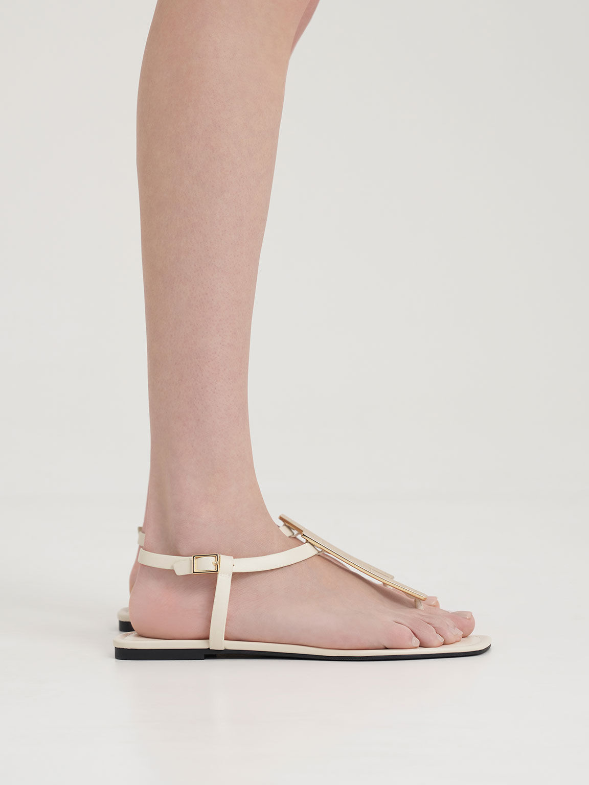 Chalk Metallic Accent T Bar Thong Sandals CHARLES KEITH TH