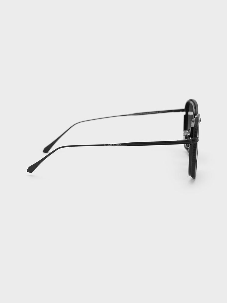 Recycled Acetate Metallic-Rim Sunglasses, สีดำ, hi-res