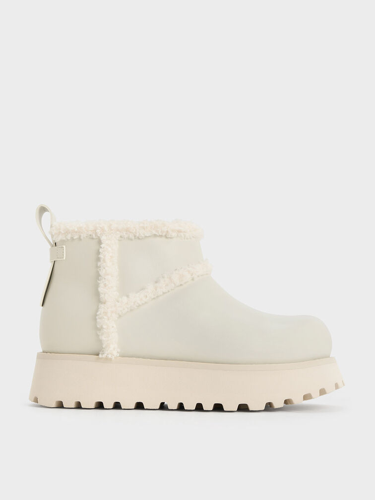 Fur-Trim Flatform Ankle Boots, , hi-res