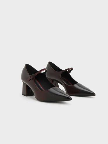 Pointed-Toe Mary Jane Pumps, สีแดง, hi-res