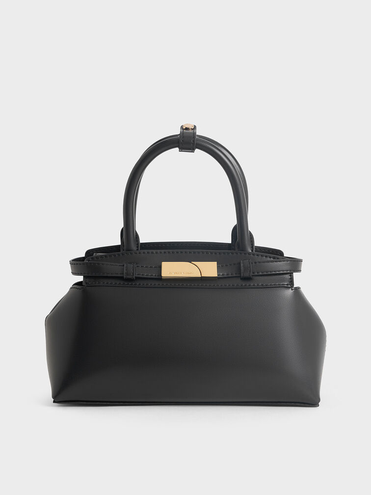 Aurelia Metallic-Accent Elongated Tote, Black, hi-res