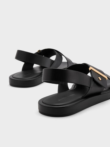 Crossover Back Strap Sandals, สีดำ, hi-res